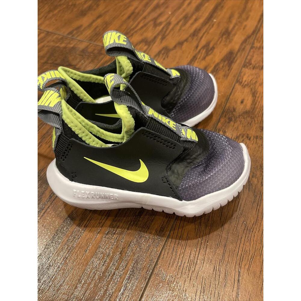 New Nike Flex Runner (TD) Black/ Neon Green Toddler Slip On Shoes Size 4C